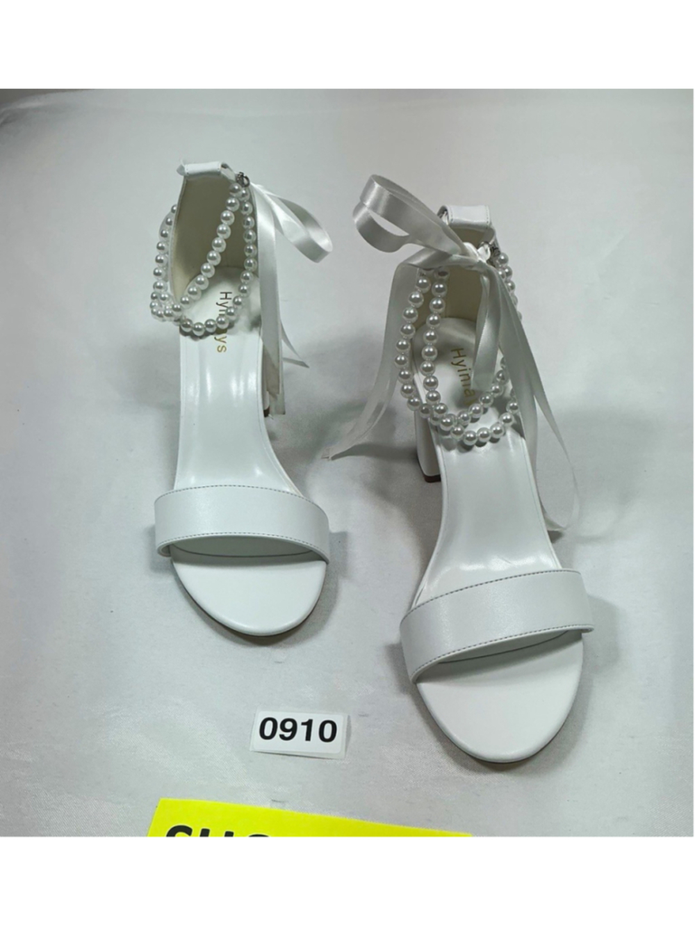 Hyinlays White Strappy Bridal Sandals Pearl Ankle Strap Ribbon EU40 us 9/9.5